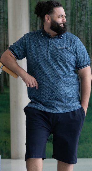 D555 Woolwich AOP Polo Shirt With Ribbed Collar Blue - Polo marškinėliai - Polo marškinėliai - 2XL-8XL