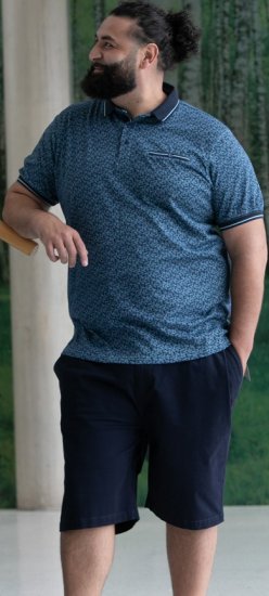 D555 Woolwich AOP Polo Shirt With Ribbed Collar Blue - Polo marškinėliai - Polo marškinėliai - 2XL-8XL