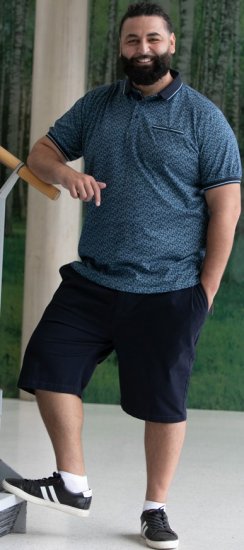 D555 Woolwich AOP Polo Shirt With Ribbed Collar Blue - Polo marškinėliai - Polo marškinėliai - 2XL-8XL