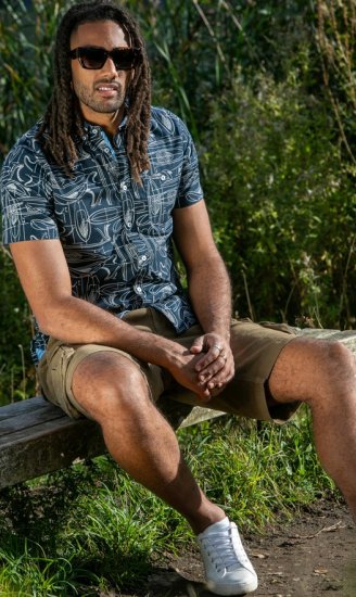 D555 Worthing Surf AOP Short Sleeve Button Down Collar Shirt Navy - Marškiniai - Marškiniai - 2XL-8XL