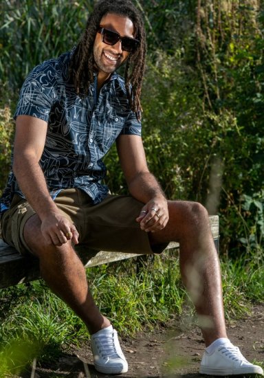 D555 Worthing Surf AOP Short Sleeve Button Down Collar Shirt Navy - Marškiniai - Marškiniai - 2XL-8XL