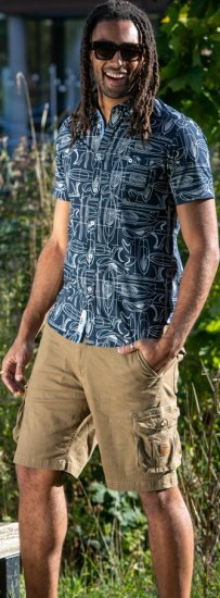 D555 Worthing Surf AOP Short Sleeve Button Down Collar Shirt Navy - Marškiniai - Marškiniai - 2XL-8XL