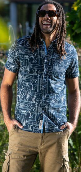 D555 Worthing Surf AOP Short Sleeve Button Down Collar Shirt Navy - Marškiniai - Marškiniai - 2XL-8XL