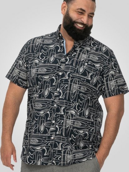 D555 Worthing Surf AOP Short Sleeve Button Down Collar Shirt Navy - Marškiniai - Marškiniai - 2XL-8XL