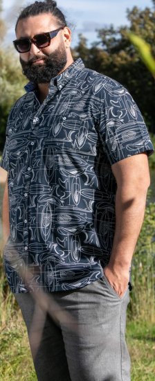 D555 Worthing Surf AOP Short Sleeve Button Down Collar Shirt Navy - Marškiniai - Marškiniai - 2XL-8XL