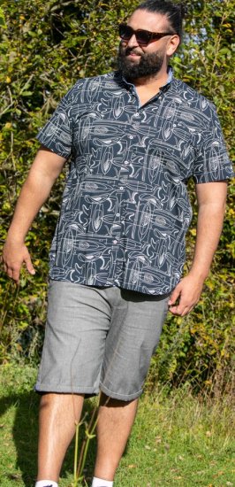 D555 Worthing Surf AOP Short Sleeve Button Down Collar Shirt Navy - Marškiniai - Marškiniai - 2XL-8XL