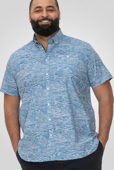 D555 Torquay AOP Short Sleeve Button Down Collar Shirt Blue Wave - Marškiniai - Marškiniai - 2XL-8XL
