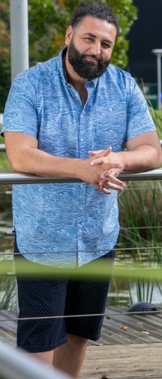 D555 Torquay AOP Short Sleeve Button Down Collar Shirt Blue Wave - Marškiniai - Marškiniai - 2XL-8XL