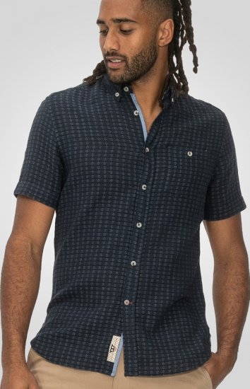 D555 Pontefract Jacquard Linen Mix Short Sleeve Shirt With Button Down Navy - Marškiniai - Marškiniai - 2XL-8XL