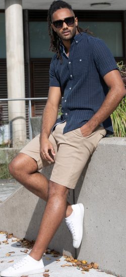 D555 Pontefract Jacquard Linen Mix Short Sleeve Shirt With Button Down Navy - Marškiniai - Marškiniai - 2XL-8XL