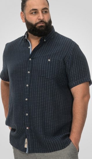 D555 Pontefract Jacquard Linen Mix Short Sleeve Shirt With Button Down Navy - Marškiniai - Marškiniai - 2XL-8XL
