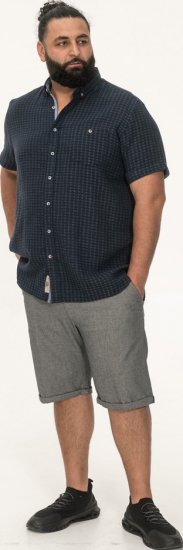 D555 Pontefract Jacquard Linen Mix Short Sleeve Shirt With Button Down Navy - Marškiniai - Marškiniai - 2XL-8XL