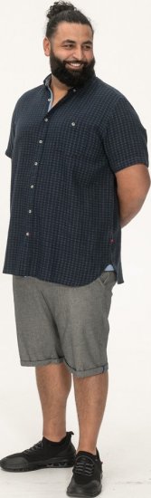 D555 Pontefract Jacquard Linen Mix Short Sleeve Shirt With Button Down Navy - Marškiniai - Marškiniai - 2XL-8XL