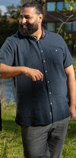 D555 Pontefract Jacquard Linen Mix Short Sleeve Shirt With Button Down Navy - Marškiniai - Marškiniai - 2XL-8XL