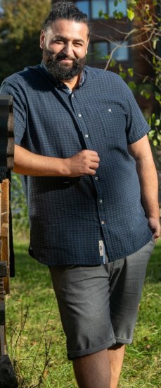 D555 Pontefract Jacquard Linen Mix Short Sleeve Shirt With Button Down Navy - Marškiniai - Marškiniai - 2XL-8XL