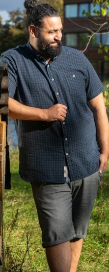 D555 Pontefract Jacquard Linen Mix Short Sleeve Shirt With Button Down Navy - Marškiniai - Marškiniai - 2XL-8XL