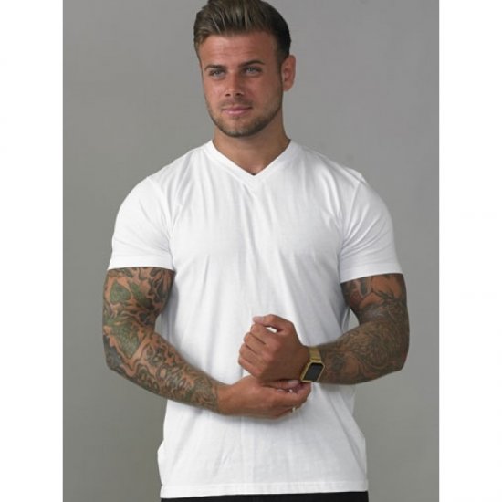 D555 Signature V-kaklo Marškinėliai Balti - Marškinėliai - Marškinėliai - 2XL-14XL