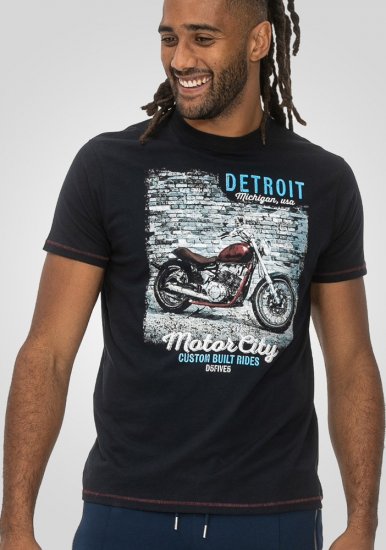D555 Knowle Detroit Motor Bike Printed Crew Neck T-Shirt Navy - Marškinėliai - Marškinėliai - 2XL-14XL