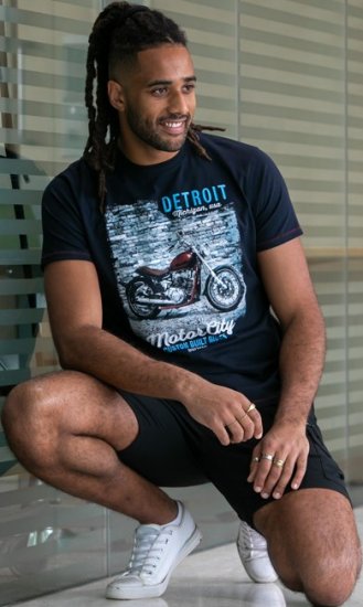 D555 Knowle Detroit Motor Bike Printed Crew Neck T-Shirt Navy - Marškinėliai - Marškinėliai - 2XL-14XL