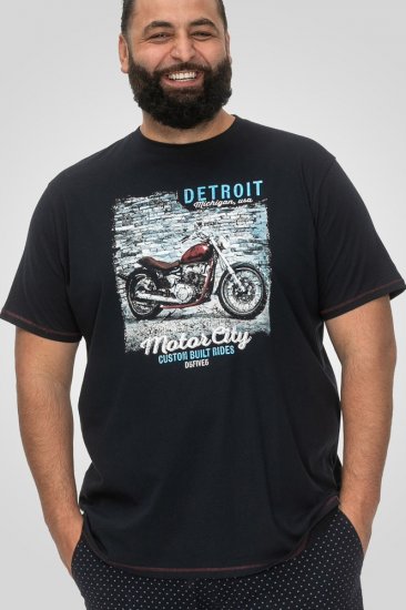 D555 Knowle Detroit Motor Bike Printed Crew Neck T-Shirt Navy - Marškinėliai - Marškinėliai - 2XL-14XL