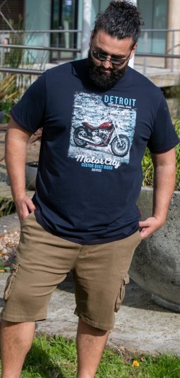 D555 Knowle Detroit Motor Bike Printed Crew Neck T-Shirt Navy - Marškinėliai - Marškinėliai - 2XL-14XL