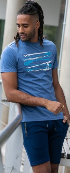 D555 Cardiff Surfer And Waves Printed Crew Neck T-shirt Denim Marl - Marškinėliai - Marškinėliai - 2XL-14XL