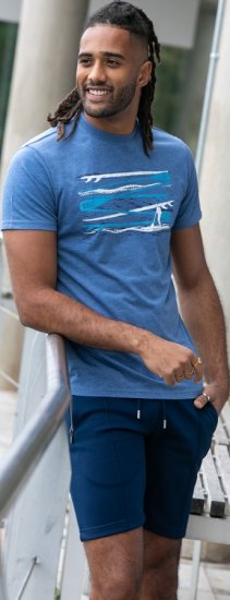 D555 Cardiff Surfer And Waves Printed Crew Neck T-shirt Denim Marl - Marškinėliai - Marškinėliai - 2XL-14XL