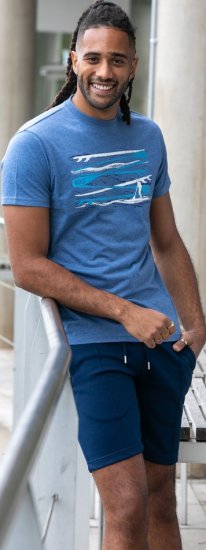 D555 Cardiff Surfer And Waves Printed Crew Neck T-shirt Denim Marl - Marškinėliai - Marškinėliai - 2XL-14XL