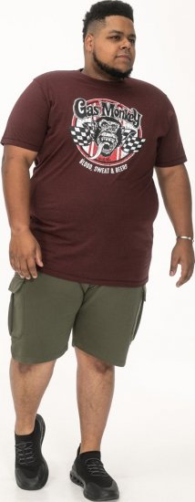 D555 Loughborough Official Gas Monkey Crew Neck T-Shirt Burgundy Black Twist - Marškinėliai - Marškinėliai - 2XL-14XL
