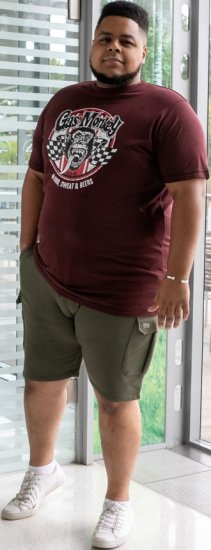 D555 Loughborough Official Gas Monkey Crew Neck T-Shirt Burgundy Black Twist - Marškinėliai - Marškinėliai - 2XL-14XL