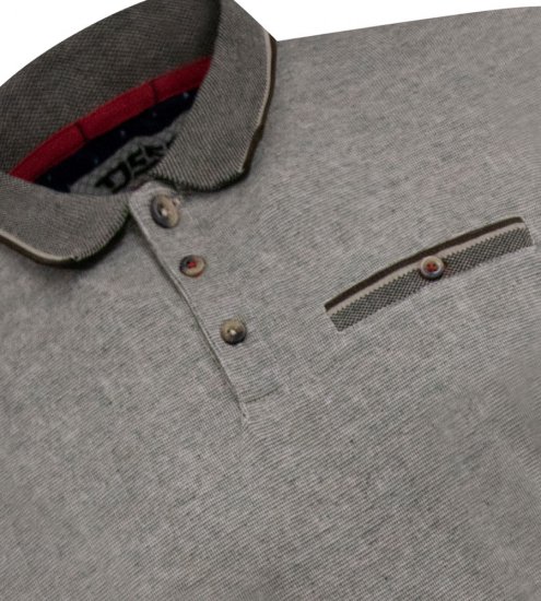 D555 Holyhead Tekstūriniai Polo Marškinėliai su Krūtinės Kišene Pilka - Polo marškinėliai - Polo marškinėliai - 2XL-8XL