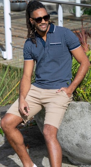 D555 Coventry AOP Polo Shirt Jacquard Collar & Ribbed Cuffs Navy - Polo marškinėliai - Polo marškinėliai - 2XL-8XL