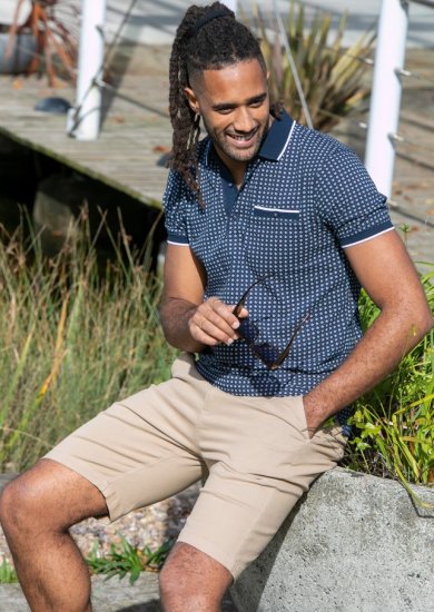 D555 Coventry AOP Polo Shirt Jacquard Collar & Ribbed Cuffs Navy - Polo marškinėliai - Polo marškinėliai - 2XL-8XL