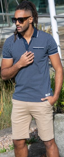 D555 Coventry AOP Polo Shirt Jacquard Collar & Ribbed Cuffs Navy - Polo marškinėliai - Polo marškinėliai - 2XL-8XL