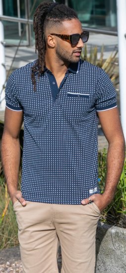 D555 Coventry AOP Polo Shirt Jacquard Collar & Ribbed Cuffs Navy - Polo marškinėliai - Polo marškinėliai - 2XL-8XL