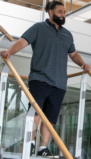 D555 Coventry AOP Polo Shirt Jacquard Collar & Ribbed Cuffs Navy - Polo marškinėliai - Polo marškinėliai - 2XL-8XL