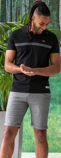 D555 Stafford Cut And Sew Embroidery Stripe Short Sleeve Polo Black - Polo marškinėliai - Polo marškinėliai - 2XL-8XL