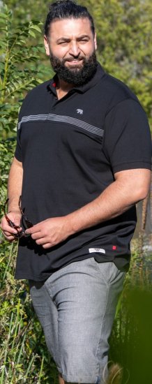 D555 Stafford Cut And Sew Embroidery Stripe Short Sleeve Polo Black - Polo marškinėliai - Polo marškinėliai - 2XL-8XL