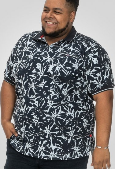 D555 Halifax AOP Hawaiian Print Short Sleeve Polo Blue - Marškinėliai - Marškinėliai - 2XL-14XL