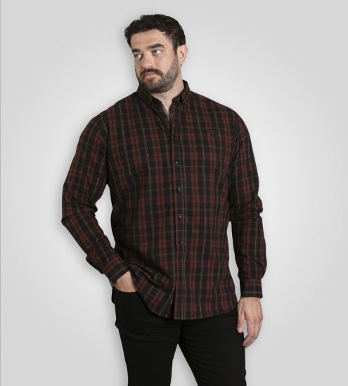D555 Horsham Long Sleeve Shirt with Chest Pocket Burgundy/Black Check - Marškiniai - Marškiniai - 2XL-8XL