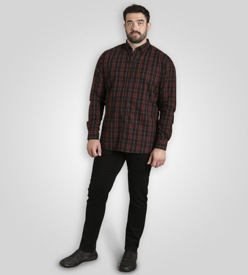 D555 Horsham Long Sleeve Shirt with Chest Pocket Burgundy/Black Check - Marškiniai - Marškiniai - 2XL-8XL