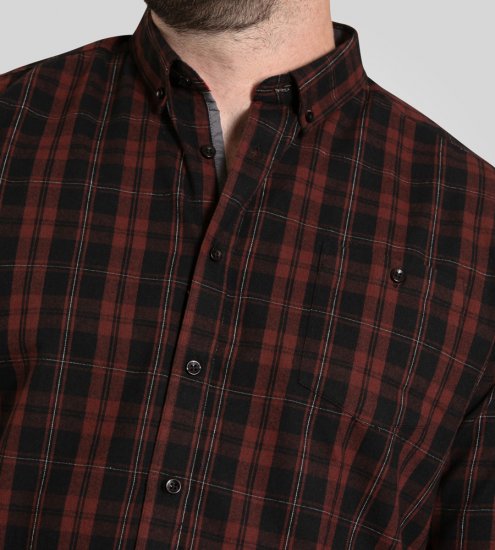D555 Horsham Long Sleeve Shirt with Chest Pocket Burgundy/Black Check - Marškiniai - Marškiniai - 2XL-8XL