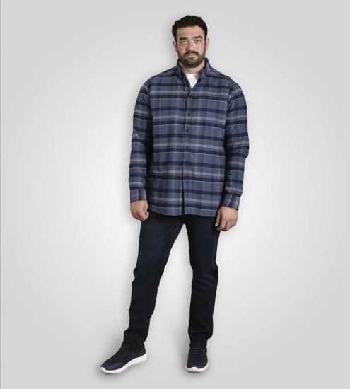 D555 Shrewsbury Long Sleeve with Chest Pocket Blue/Navy Check - Marškiniai - Marškiniai - 2XL-8XL