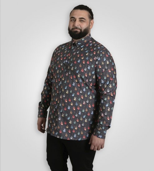 D555 Wakefield Long Sleeve AOP Guitar Printed Shirt Grey - Marškiniai - Marškiniai - 2XL-8XL