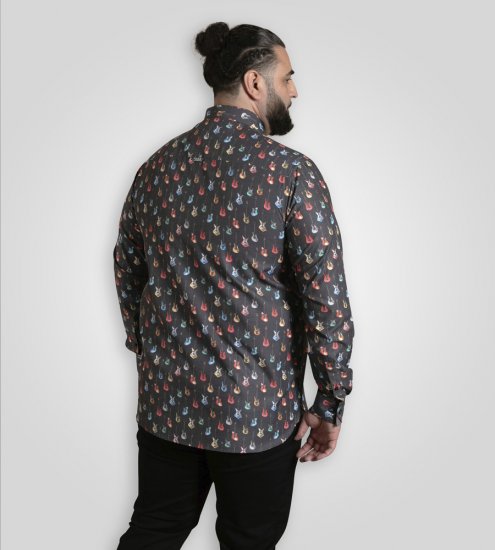 D555 Wakefield Long Sleeve AOP Guitar Printed Shirt Grey - Marškiniai - Marškiniai - 2XL-8XL