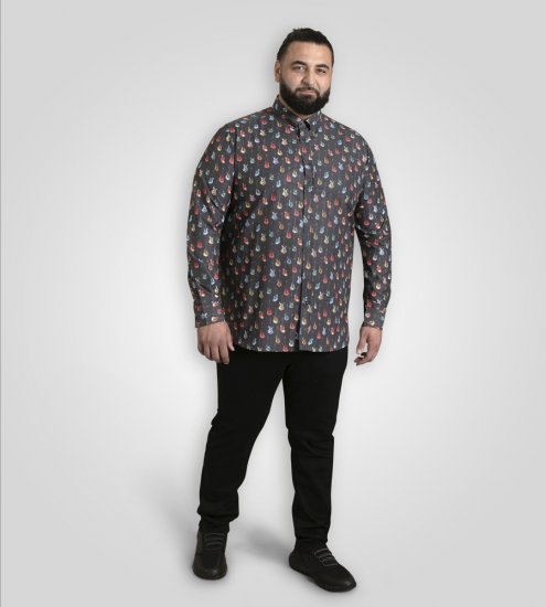 D555 Wakefield Long Sleeve AOP Guitar Printed Shirt Grey - Marškiniai - Marškiniai - 2XL-8XL