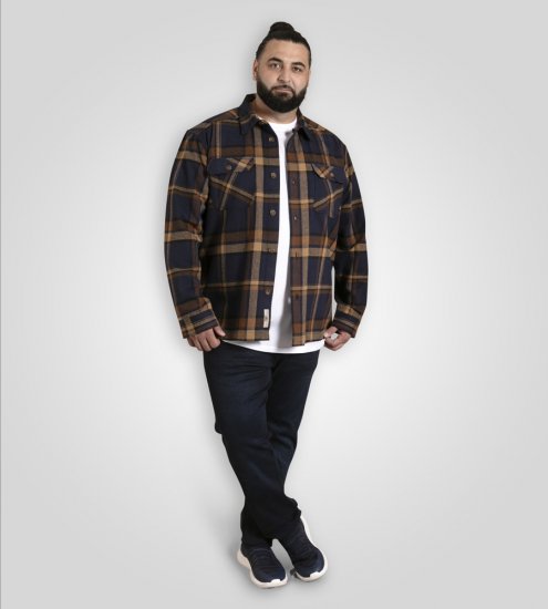D555 Aldershot Long Sleeve Heavy Shacket Overshirt Tan/Navy Check - Marškiniai - Marškiniai - 2XL-8XL