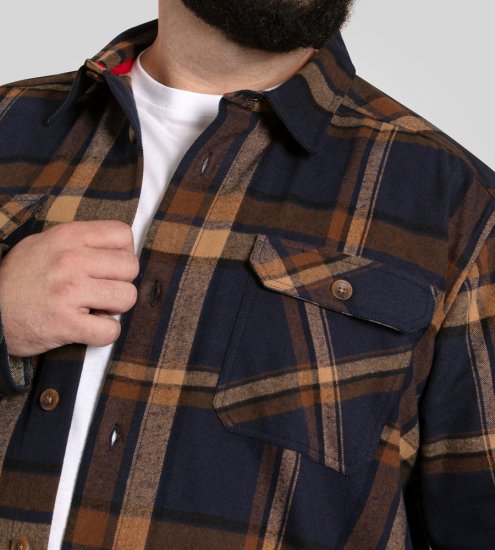 D555 Aldershot Long Sleeve Heavy Shacket Overshirt Tan/Navy Check - Marškiniai - Marškiniai - 2XL-8XL
