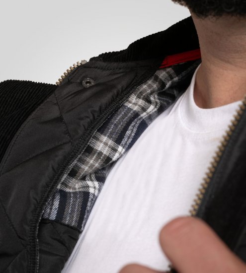 D555 Harborough Quilted Jacket with Corduroy Collar Black - Didelės vyriškos striukės - Didelės vyriškos striukės