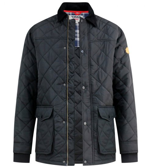 D555 Harborough Quilted Jacket with Corduroy Collar Black - Didelės vyriškos striukės - Didelės vyriškos striukės